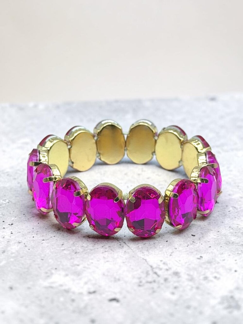 Gold-Tone Oval Pink Stretch Bracelet